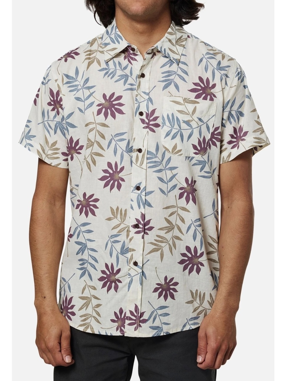 Katin Rockaway Shirt Men’s Size Medium Vintage White New Leaf Print Linen Blend